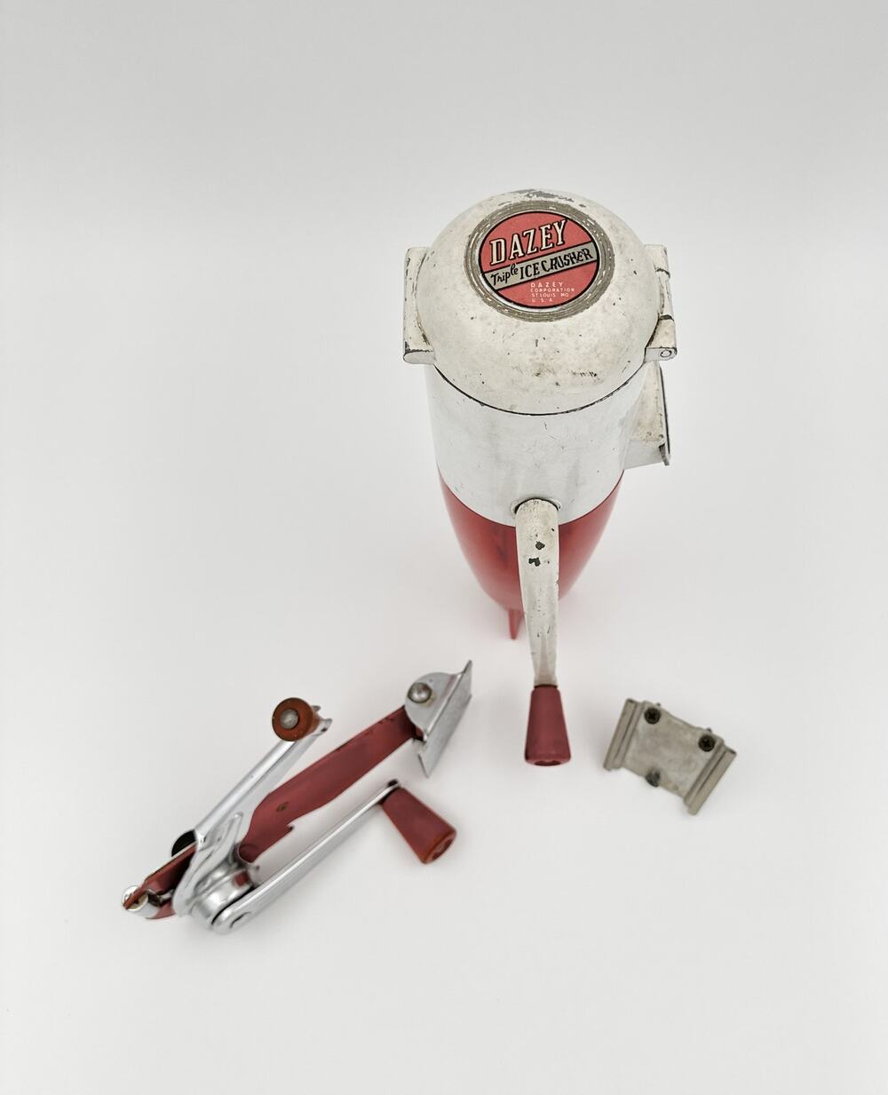Vintage Dazey Triple Ice Crusher, Red & White, Wall Mount, St. Louis MO